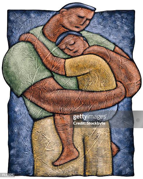 man hugging boy - hugging son stock illustrations