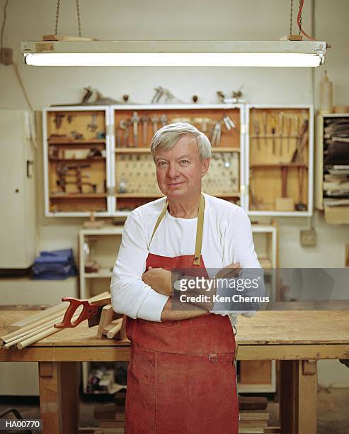 mature man in woodshop, portrait - tool rack stock pictures, royalty-free photos & images