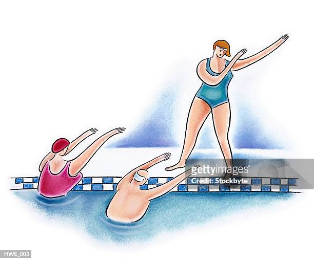 woman teaching aquacise class - aqua aerobics stock-grafiken, -clipart, -cartoons und -symbole
