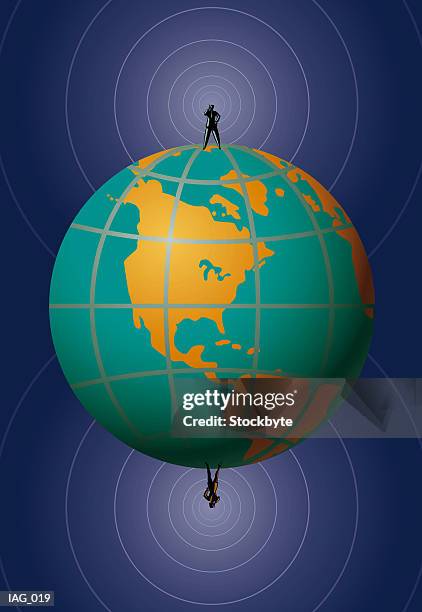 man at north pole talking via cellular phone to man at south pole - via stock-grafiken, -clipart, -cartoons und -symbole