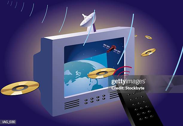 television with satellite on screen - cable tv stock illustrations