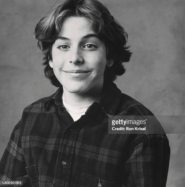 teeenage boy (14-16 years), portrait (b&w) - yearbook photograph stock pictures, royalty-free photos & images