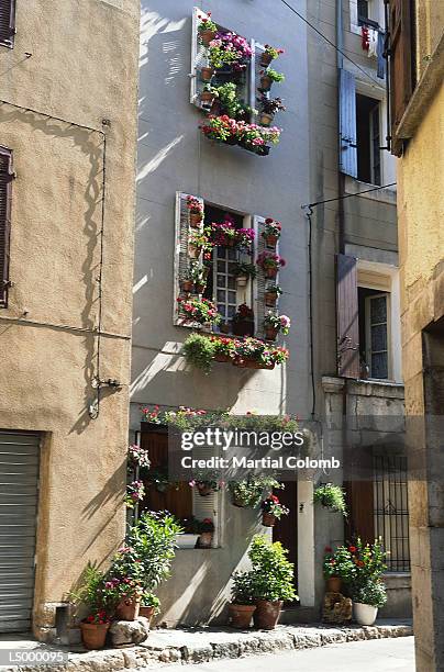 apartment with flowers - garden feature stock pictures, royalty-free photos & images