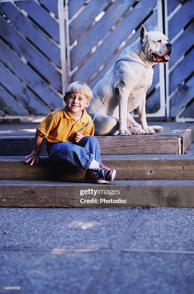 Boy and Dog on Steps