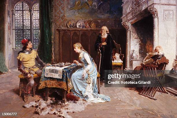 the chess game - game night stock illustrations
