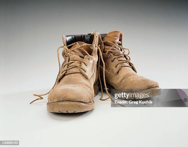 old hiking boots - greg stock pictures, royalty-free photos & images