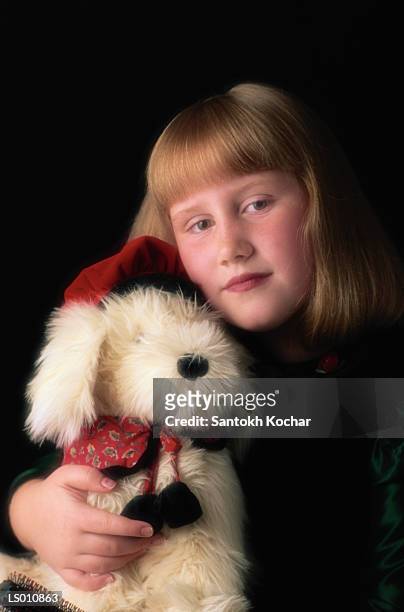 girl with toy dog - leksakshund bildbanksfoton och bilder