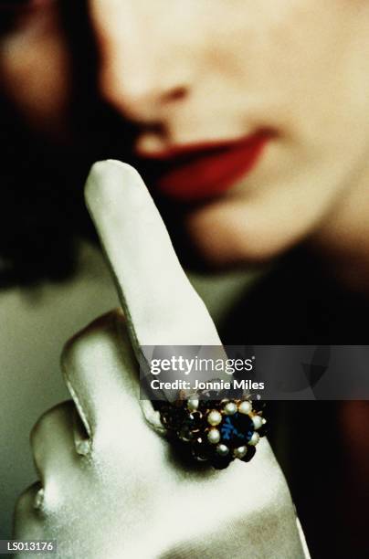 woman wearing a ring over gloves - formal glove stock pictures, royalty-free photos & images