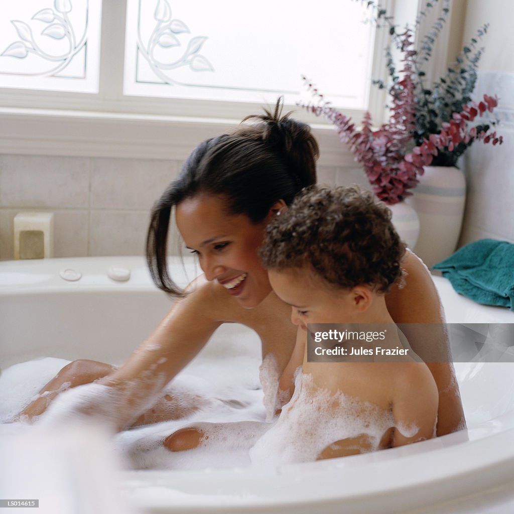 Mother and Son Bathing