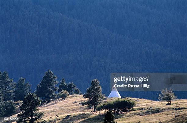 native american teepee - kampeertent stockfoto's en -beelden