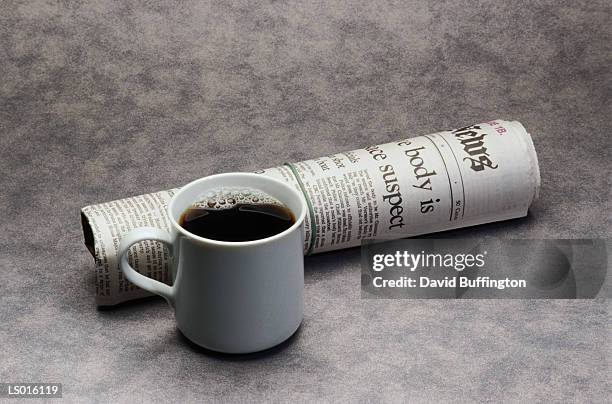 morning paper and coffee - rolled newspaper stock pictures, royalty-free photos & images