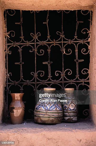 morocco, pottery on window alcove - alcove stock pictures, royalty-free photos & images