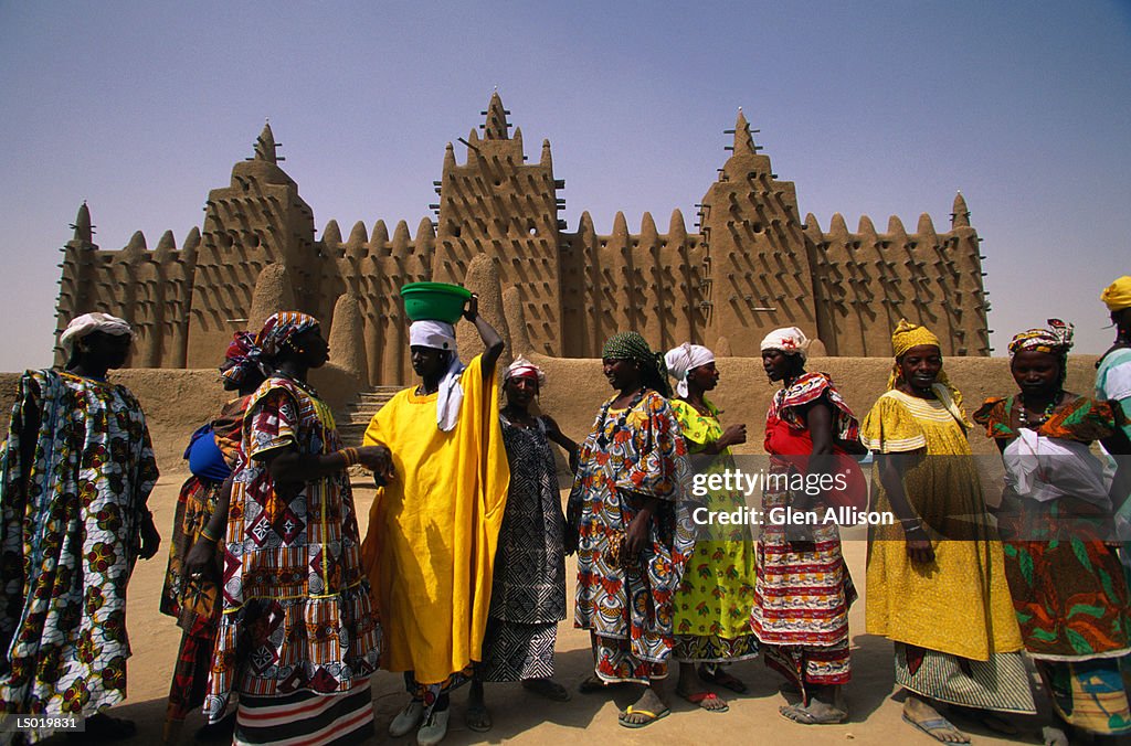 Women Talking near Mud Mosque in Djenne, Mali