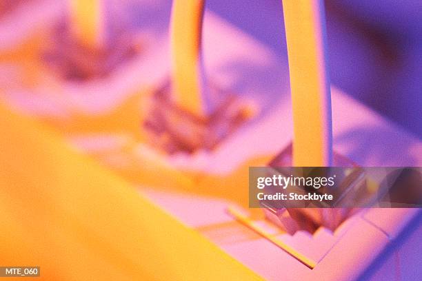 three cords plugged into rj45 jack - tomada de ligação à rede imagens e fotografias de stock