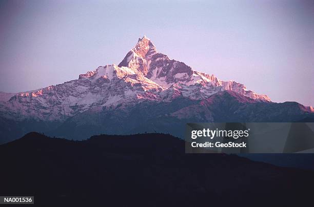 machapuchare peak in himalayas, nepal - machapuchare stock pictures, royalty-free photos & images