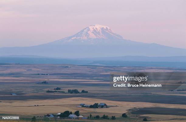 mt. adams and fields below - patchwork landscape stock pictures, royalty-free photos & images