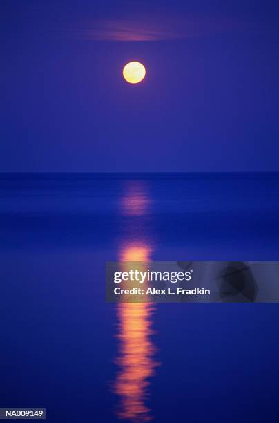 usa, illinois, moon reflecting above lake michigan, dusk - usa fotografías e imágenes de stock