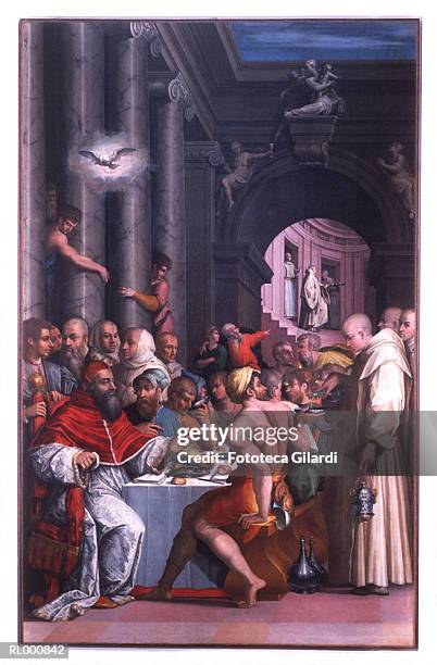 the supper of st. gregory the great - st gregory the the stock illustrations