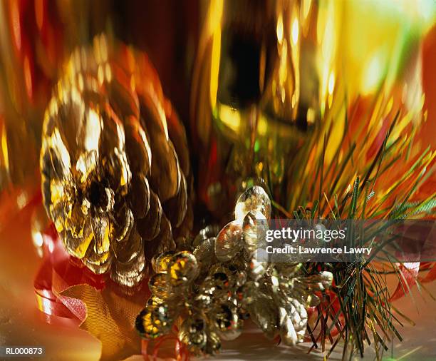 shiny christmas ornaments - conifer cone stock pictures, royalty-free photos & images