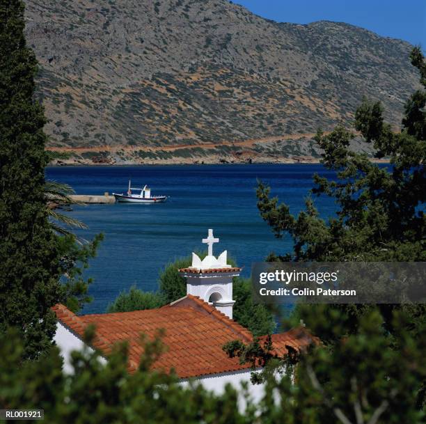 greek church by sea - sea of crete stock pictures, royalty-free photos & images