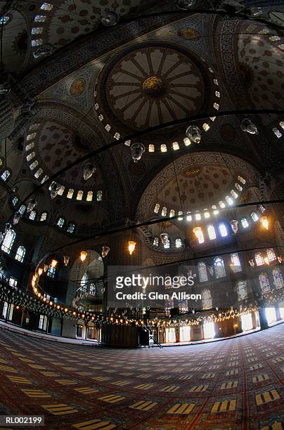 interior of blue mosque - sultanahmet viertel stock-fotos und bilder