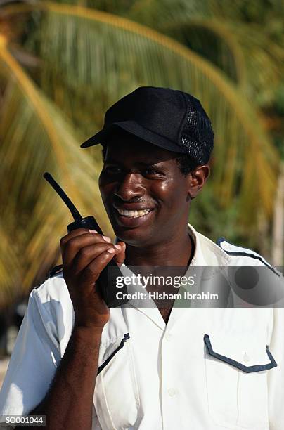 security officer with two way radio - transceiver stock pictures, royalty-free photos & images