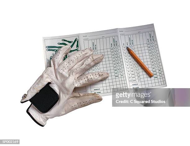 golf glove and scorecard - scoring stockfoto's en -beelden