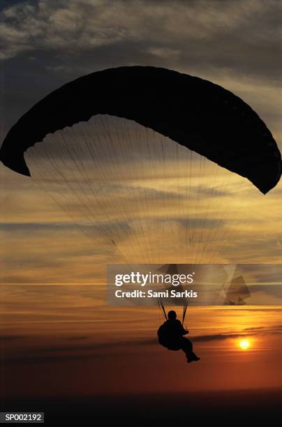 parasailing at sunset - luftsport stock-fotos und bilder