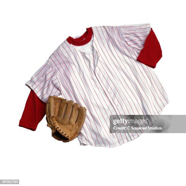 baseball jersey and glove - baseball uniform no people stock pictures, royalty-free photos & images
