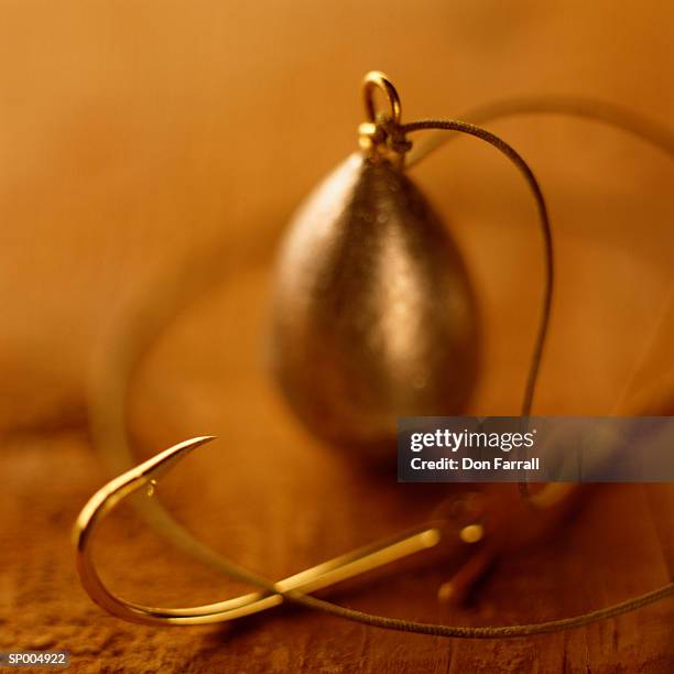 fishhook, fishline, and sinker - sinker stock pictures, royalty-free photos & images