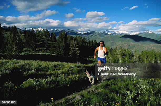man running with a dog - karl stock pictures, royalty-free photos & images
