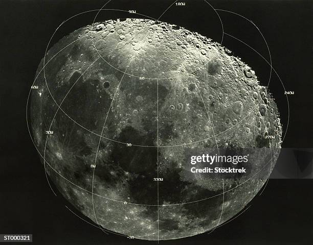 moon with longitude and latitude mapped out - mapped stock pictures, royalty-free photos & images