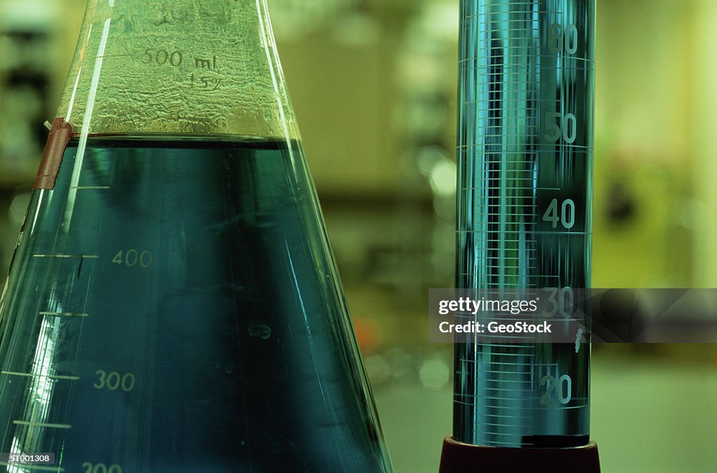 Close-Up of Flask and Beaker