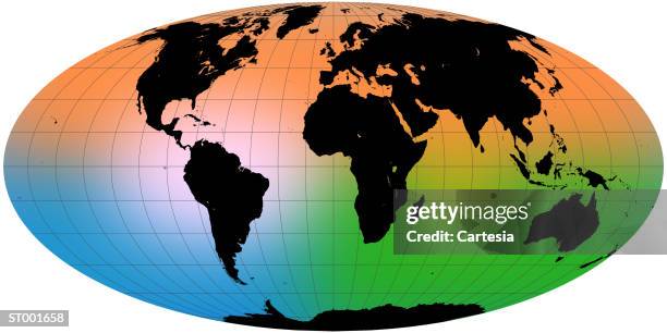 ocean current map -- oval projection - map longitude stock illustrations