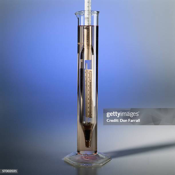 measuring temperature in a beaker - hydrometer bildbanksfoton och bilder