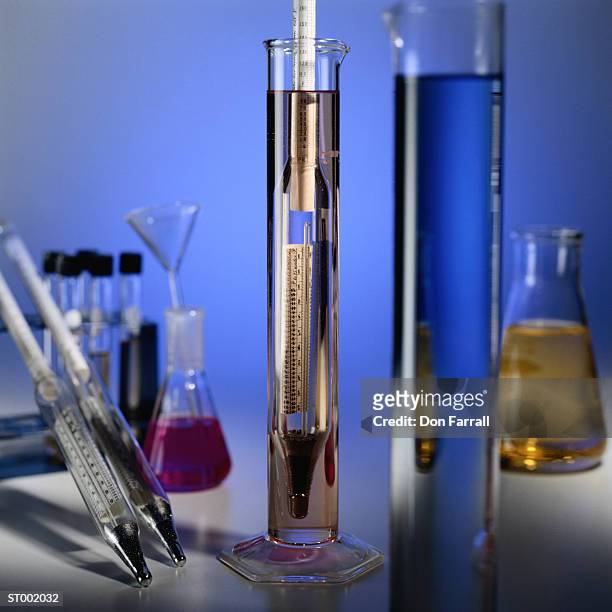 laboratory flasks, beakers and hydrometers - don farrall stock pictures, royalty-free photos & images