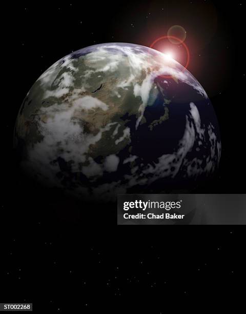 sunrise from space - terrestrial planet stock pictures, royalty-free photos & images