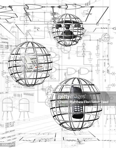 telephones in globes - flor stock illustrations