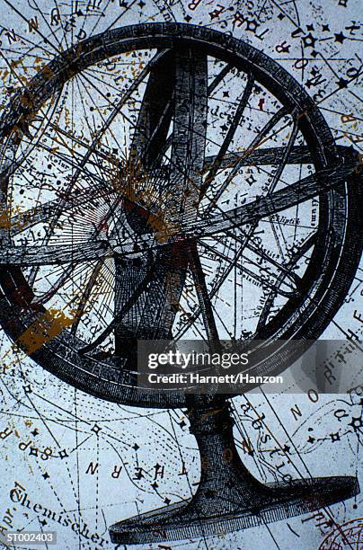 armillary sphere on a map of the stars - lionsgate uk screening of film stars dont die in liverpool after party stockfoto's en -beelden