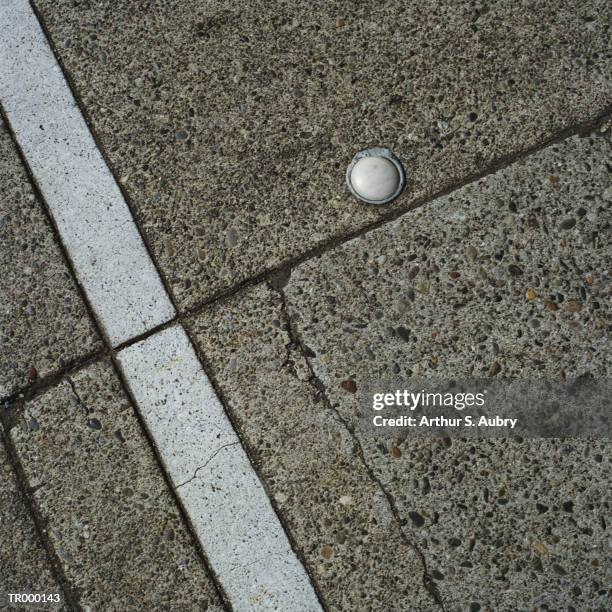 above of street cement and reflector - road reflector stock pictures, royalty-free photos & images