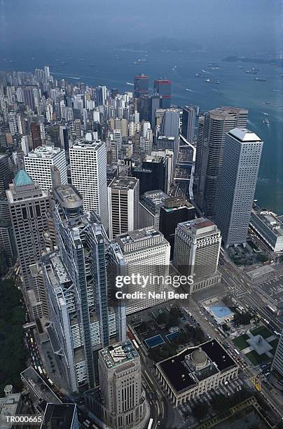 above of hong kong central district - sudeste da china imagens e fotografias de stock