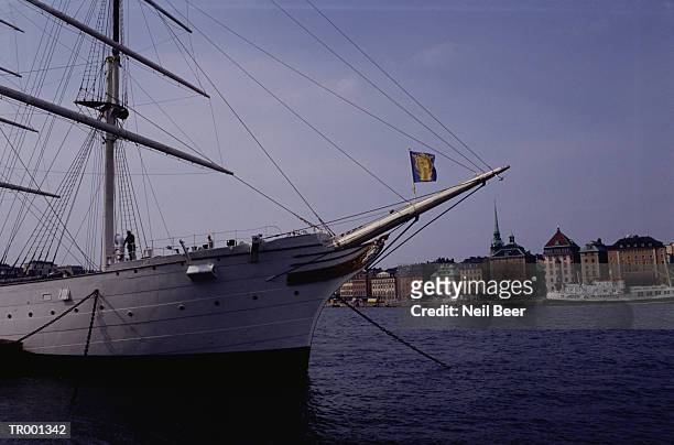 anchored ship - stockholm county stock pictures, royalty-free photos & images