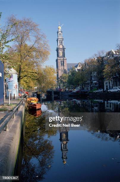 tower and reflection in canal - north holland stock pictures, royalty-free photos & images