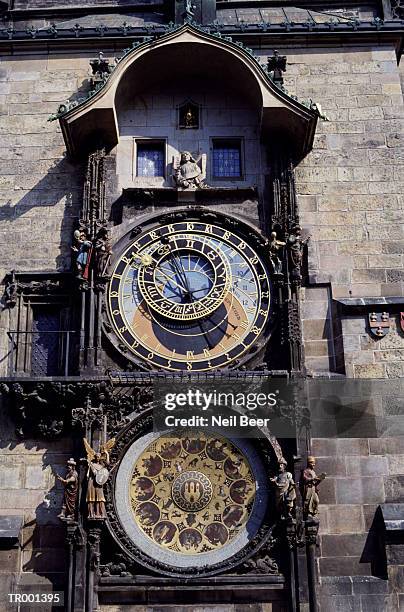 ornate clock at prague - horloge fotografías e imágenes de stock