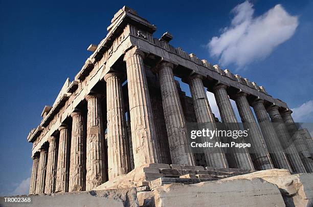 greece, athens, acropolis, parthenon, exterior, low angle view - zentralgriechenland stock-fotos und bilder