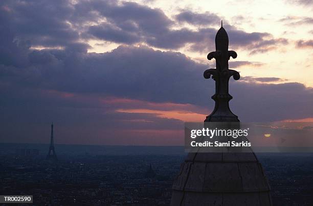 sunset in paris from sacre coeur - coeur stock pictures, royalty-free photos & images