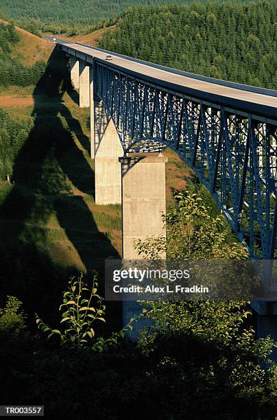 usa, washington state, mount st helens, bridge spanning valley - state stockfoto's en -beelden