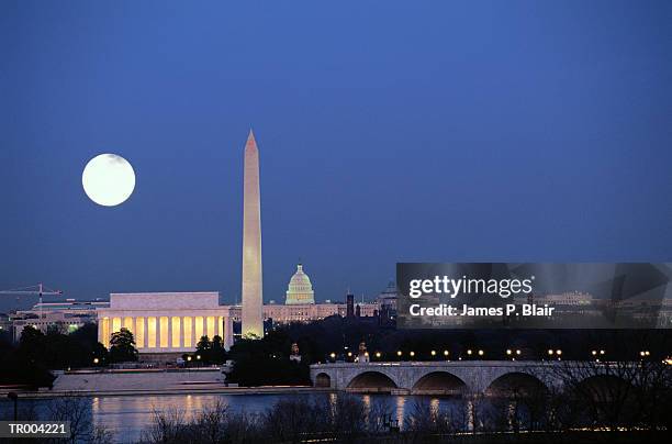usa, washington dc skyline, night with full moon - james p blair stock pictures, royalty-free photos & images