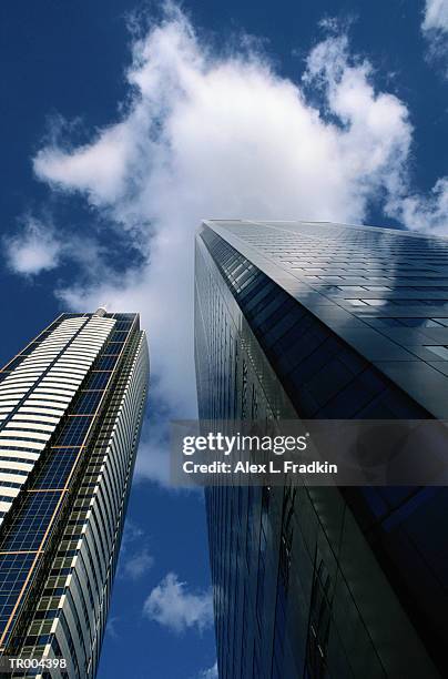 two skyscrapers, exteriors, low angle view - alex grey stock-fotos und bilder