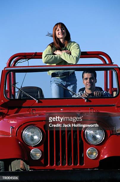 couple in utility vehicle - 2nd annual leaders of spanish language television awards after party red stockfoto's en -beelden